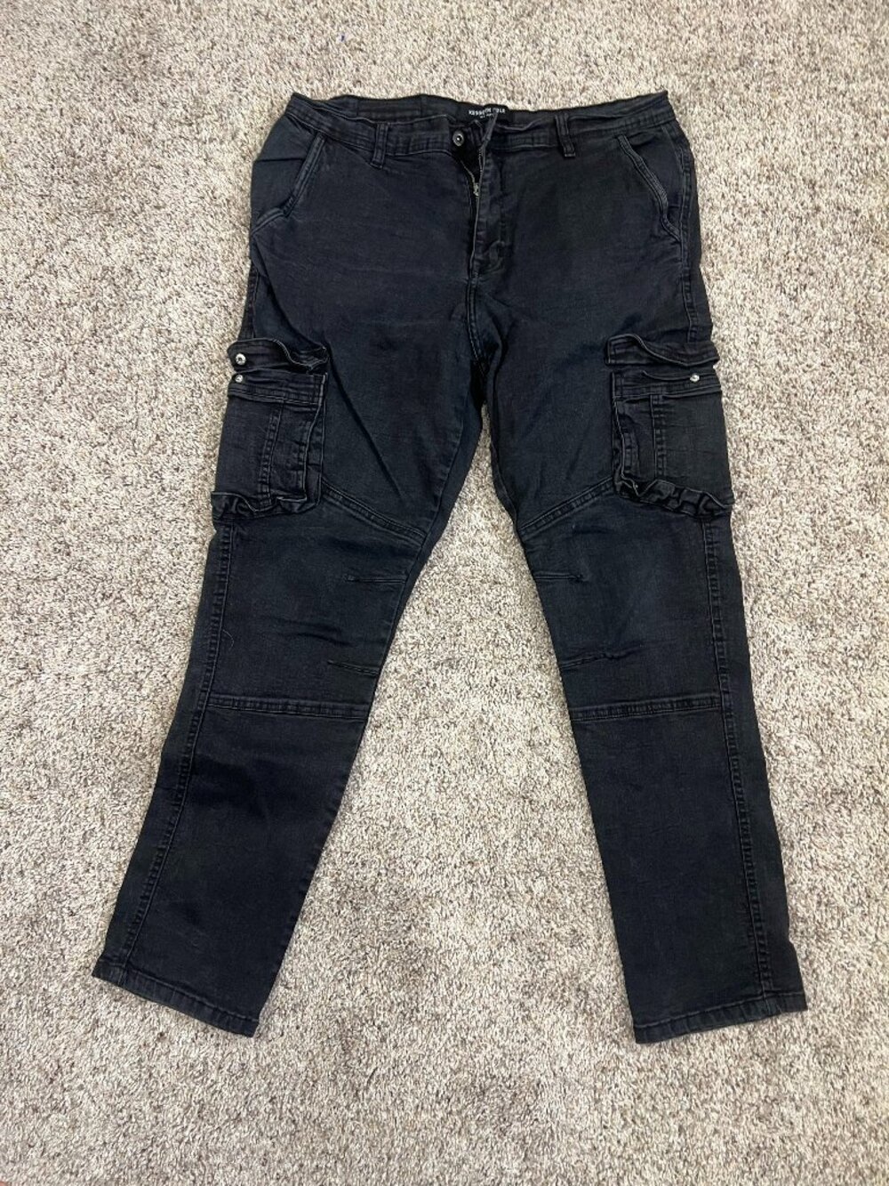Kenneth Cole NY Casual Tapered Jeans Men's 36x32 Black Cargo Skinny Stretch